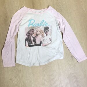 Barbie Girl’s 6 Long Sleeve Shirt Pink & White Softball Style Top